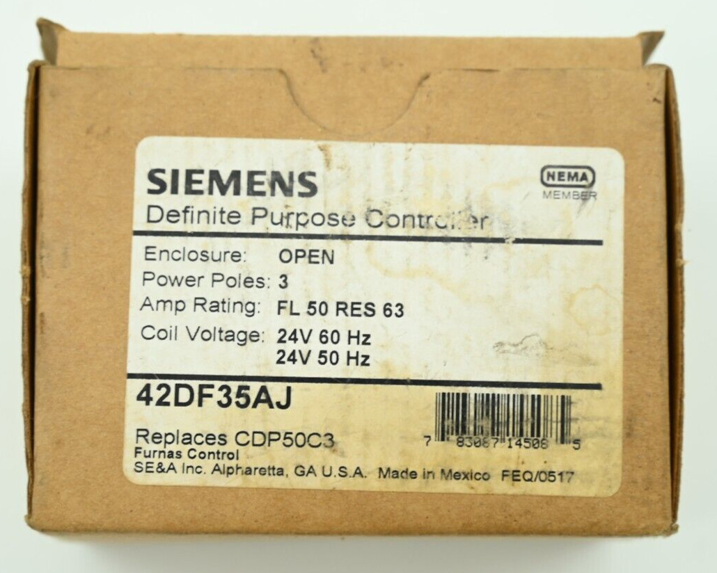 Genuine Siemens 42DF35AJ Definite Purpose Contactor 3-Pole 50 Amp 24VDC Coil