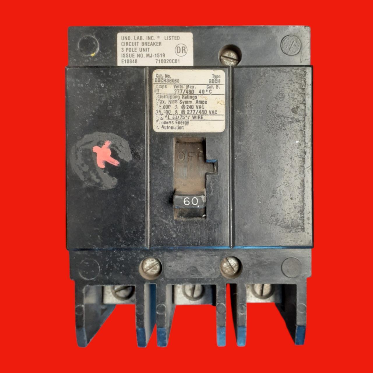 Siemens 60 Amp 480 Volt 3P Bolt-In Molded Case Circuit Braker, BQCH3B060