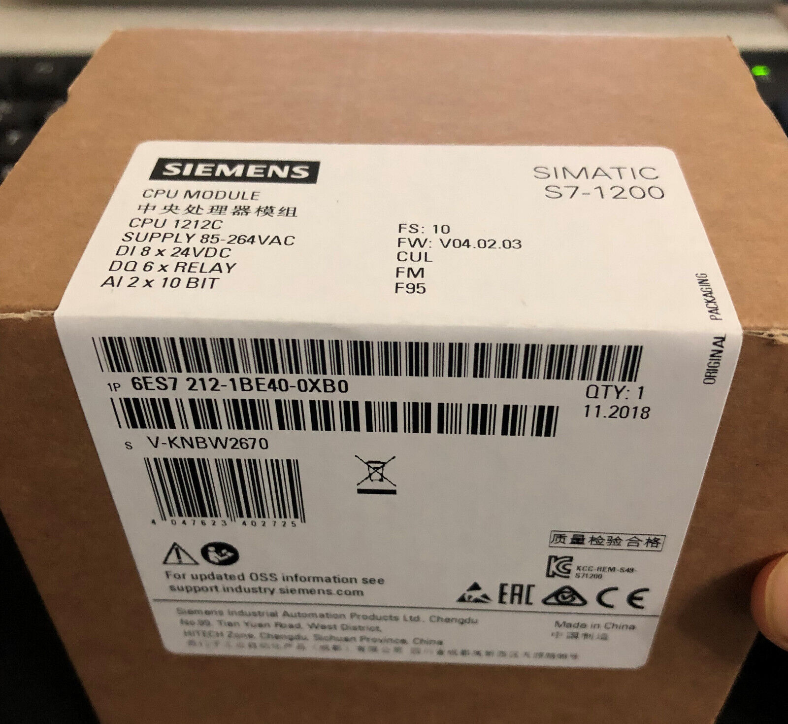 NEW SIEMENS 6ES7 212-1BE40-0XB0 CPU MODULE 6ES72121BE400XB0