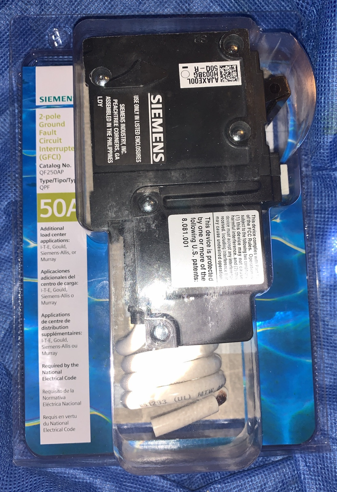 Siemens QF250AP 50 Amp 120/240 VAC 2 Pole Type QPF Plug-In GFCI Breaker New!
