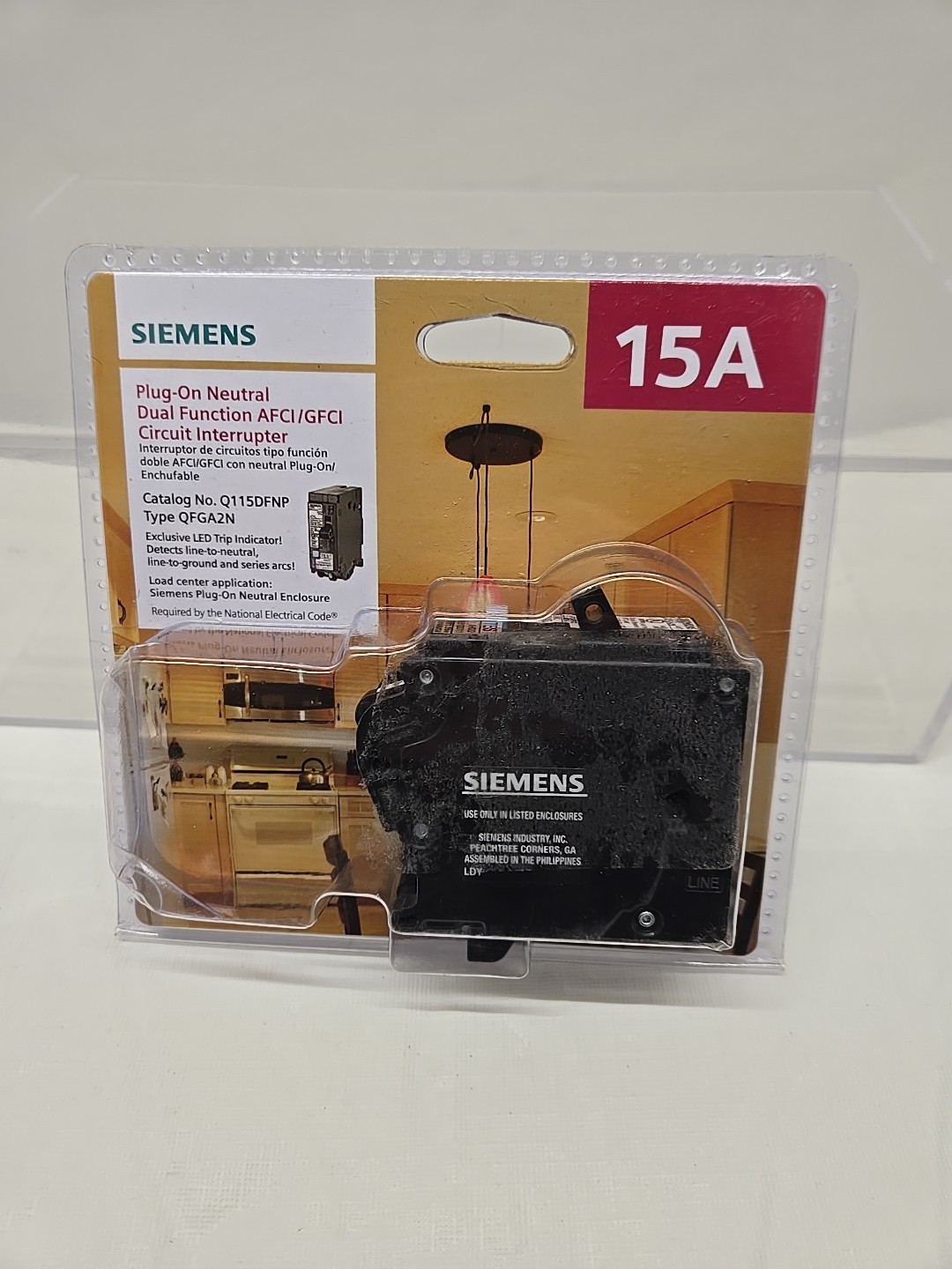 Siemens Q115DFNP  1-Pole Dual Function AFCI/GFCI Plug-on Neutral Circuit Breaker