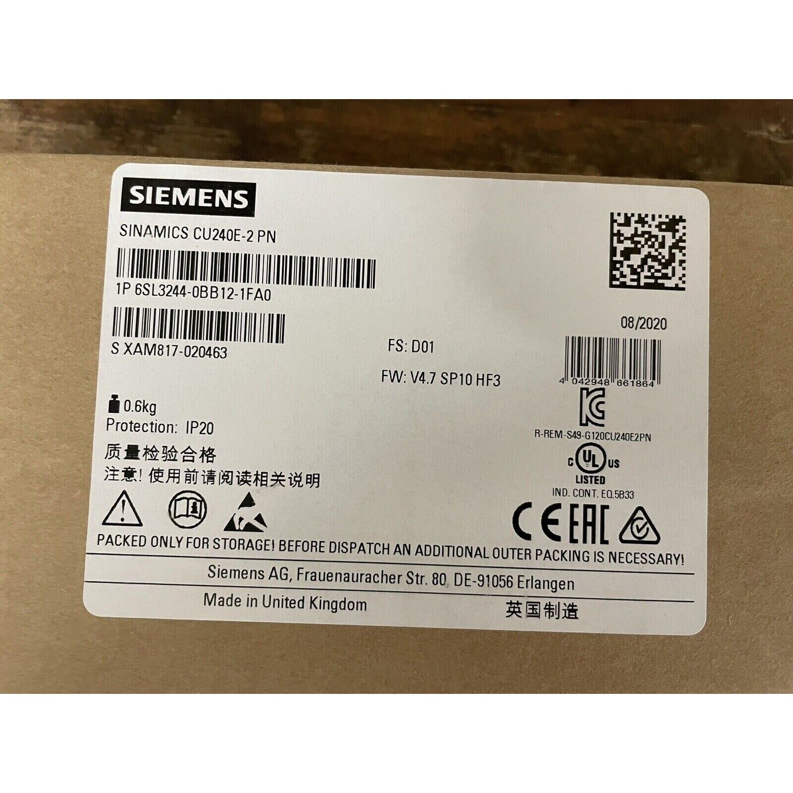 New Siemens 6SL3244-0BB12-1FA0 6SL32440BB121FA0 G120 CONTROL UNIT CU240E-2 PN