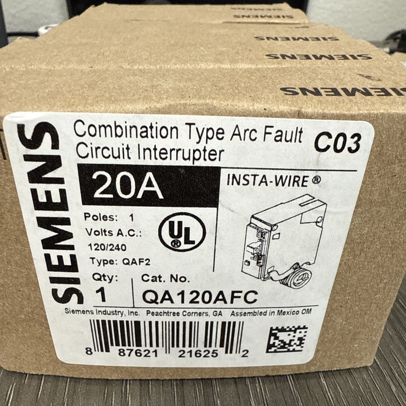 Siemens QA120AFC Combination Type Arc Fault Circuit Breaker