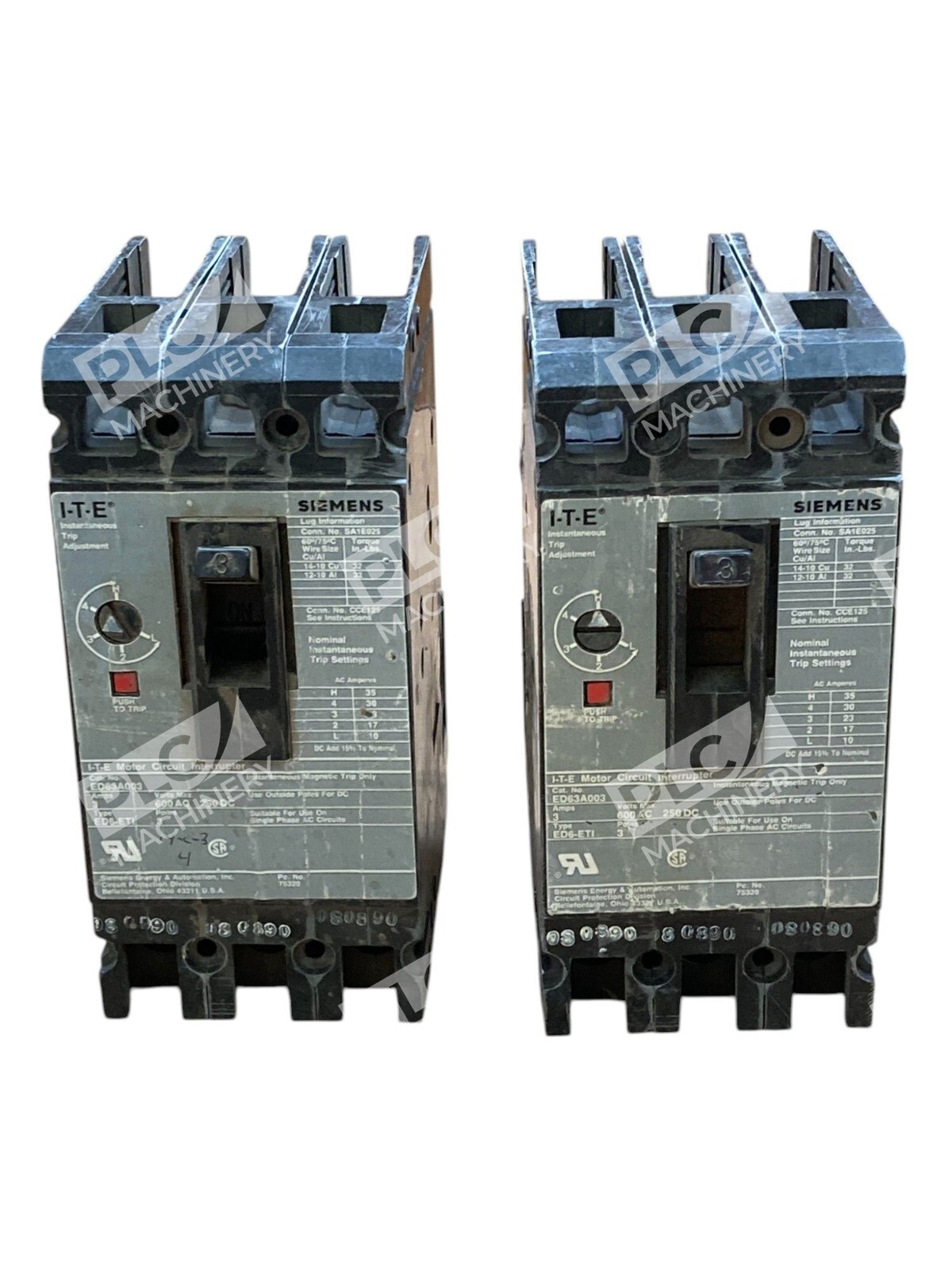Siemens 3 Pole 3A 600VAC ITE Motor Circuit Interrupter ED63A003 (lot of 2)