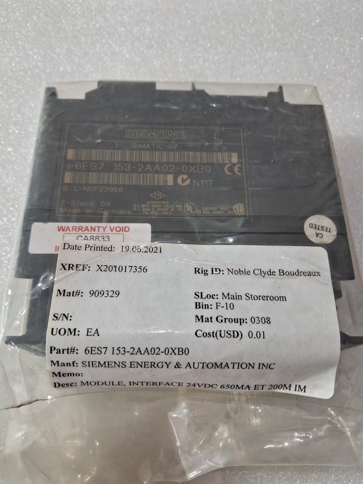 Siemens 6ES7 153-2AA02-0XB0 Industrial Control System