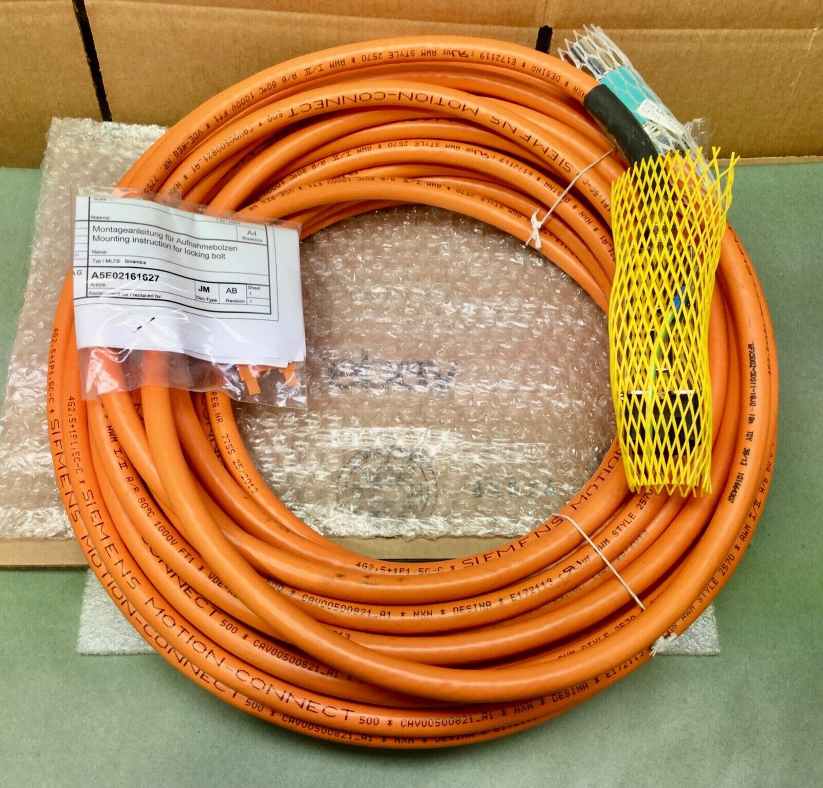 SIEMENS A5E02161627 MOTION CONNECT SERVO CABLE 6M LENGTH NEW NO BOX