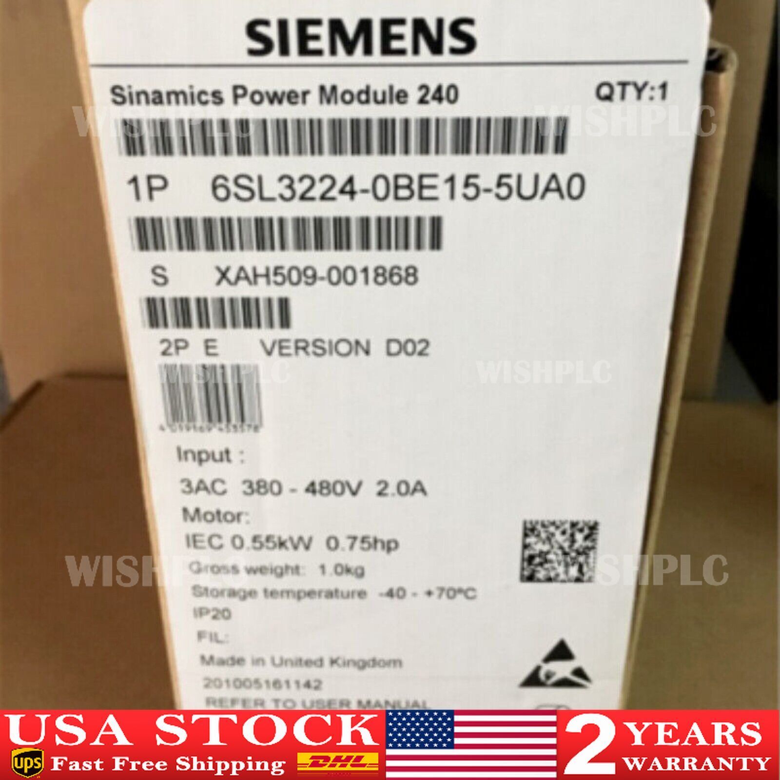 New Siemens 6SL3224-0BE15-5UA0 6SL3 224-0BE15-5UA0 G120 PM 240 Power Module