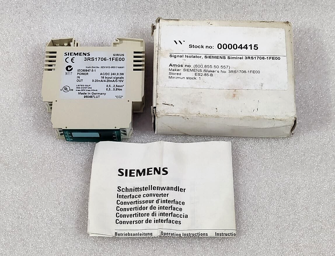 Siemens 3RS1706-1FE00 Signal Isolator Interface Convertor AC/DC 240V, 0.3W