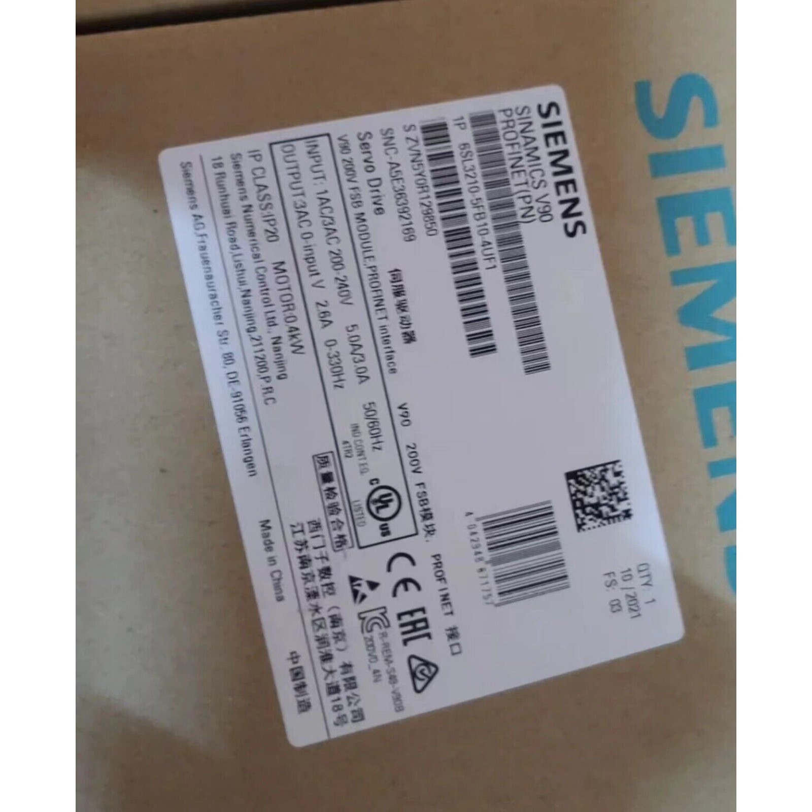 New Siemens 6SL3 210-5FB10-4UF1 6SL3210-5FB10-4UF1  SINAMICS V90