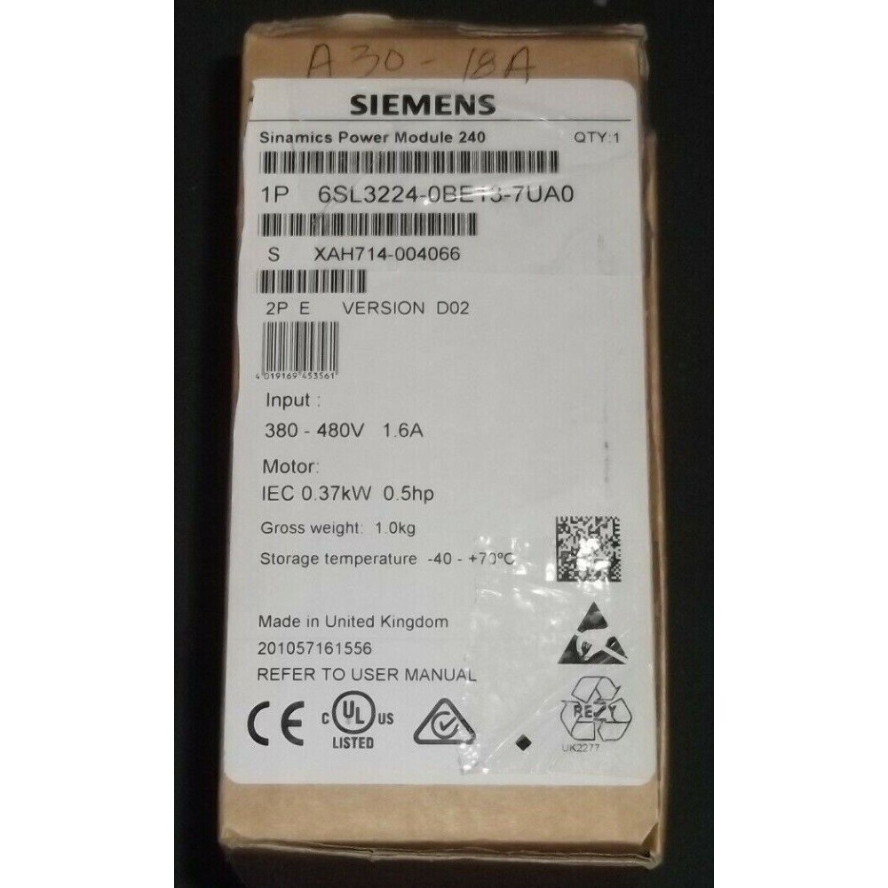 New Siemens 6SL3 224-0BE13-7UA0 6SL3224-0BE13-7UA0 G120 PM 240 Power Module