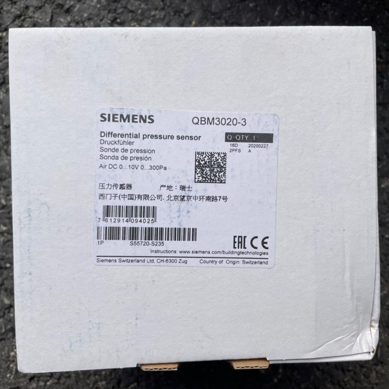1PCS NEW FOR SIEMENS Pressure sensor QBM3020-3 QBM3020-3 FAST SHIP#XR
