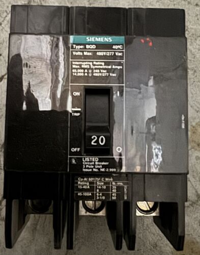 Siemens BQD320 3 Pole 20A Circuit Breaker