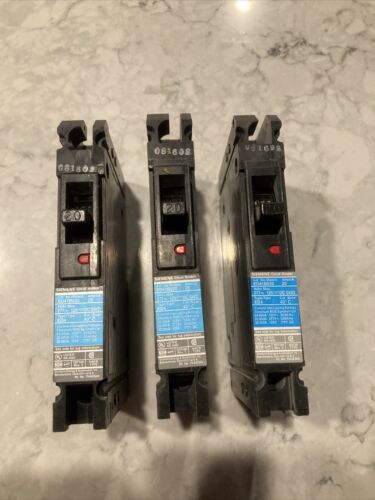 3  Siemens ED41B020 single pole 20 Amp 277 volt ED4  TESTED { 3 BREAKERS }