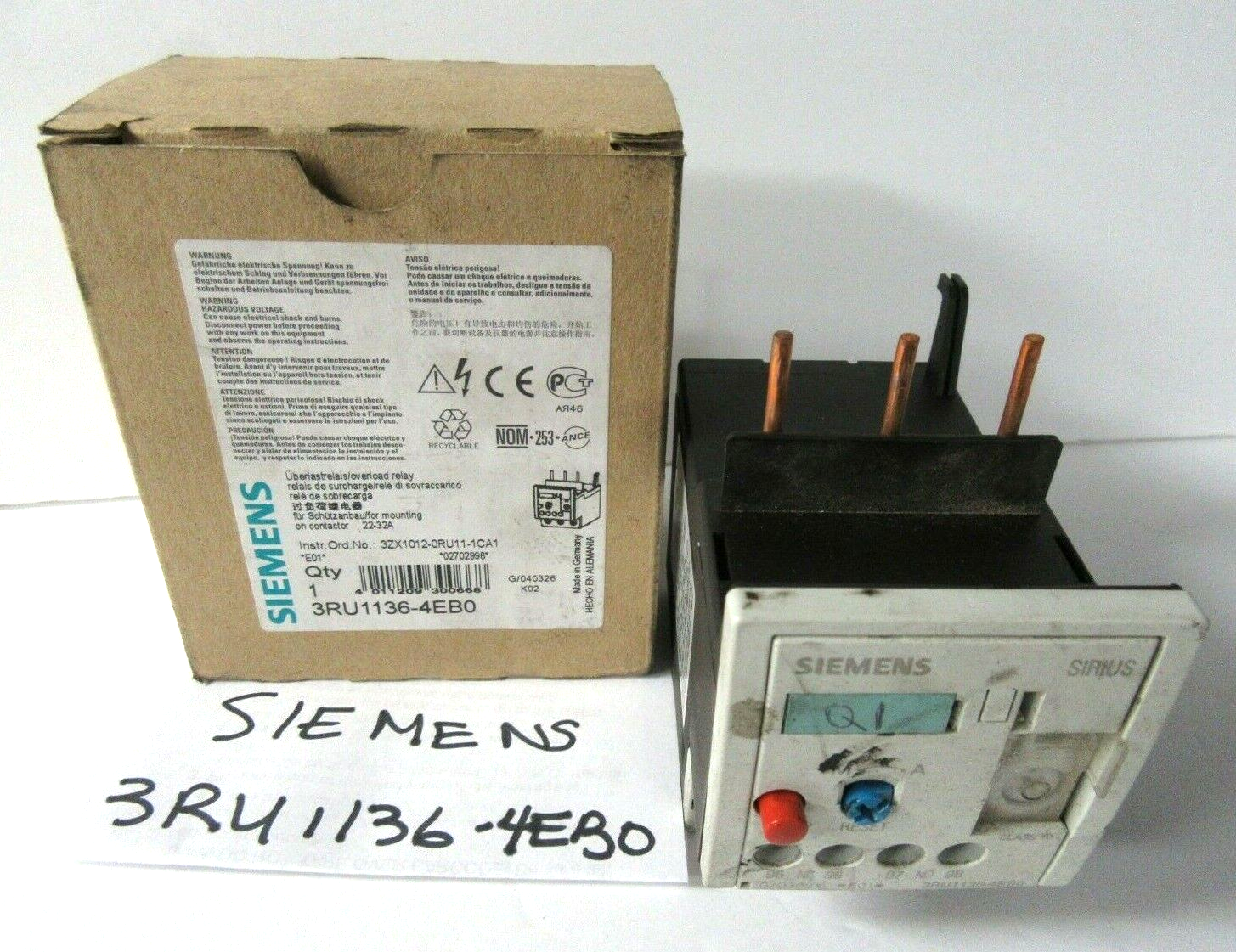 SIEMENS Overload Relay 3RU1136-4EB0 USED - MET102