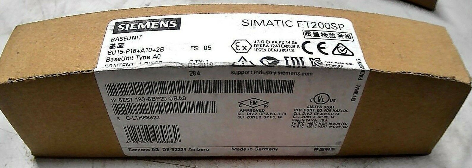 1pc SIEMENS 6ES7193-6BP20-0BA0 SIMATIC ET 200SP BASEUNIT TYP A0 10 AUX TERMINALS