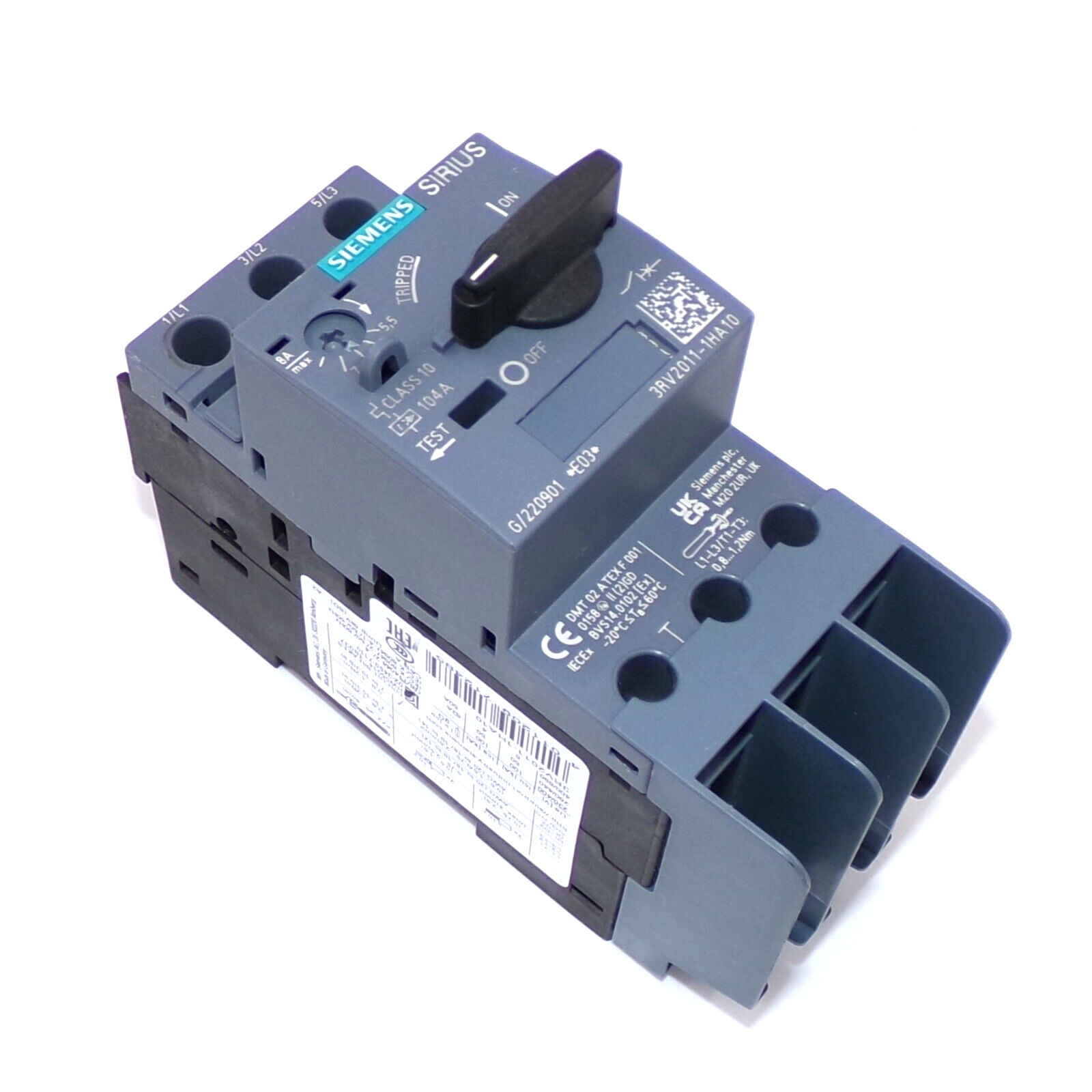Siemens SIRIUS 5.5-8A 3-Pole Motor Protection Circuit Breaker 3RV2011-1HA10