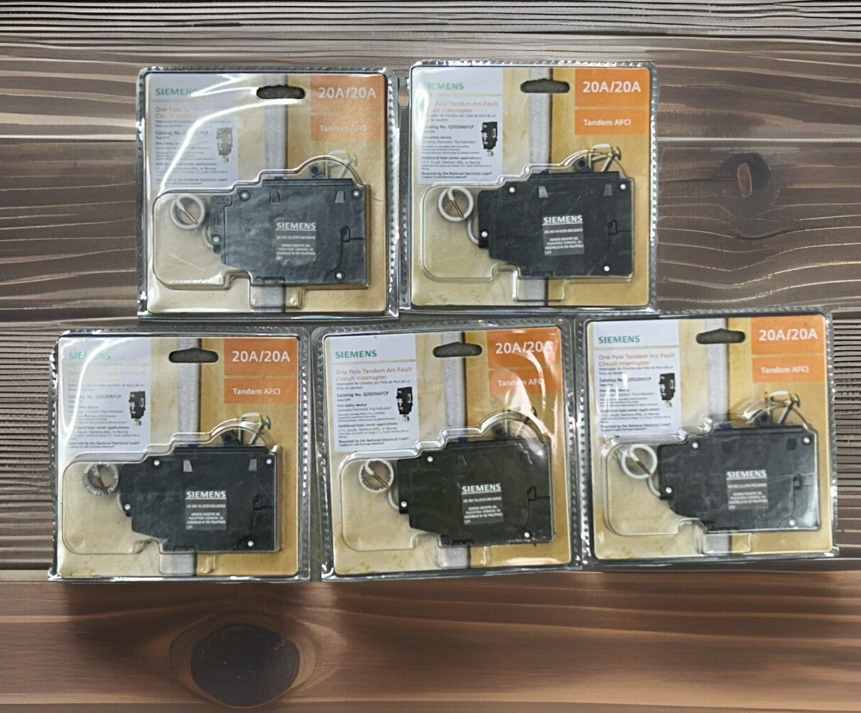 NEW Lot Of (5) Siemens 20amp 1-Pole Combo Arc Fault Circuit Breaker Q2020AFCP