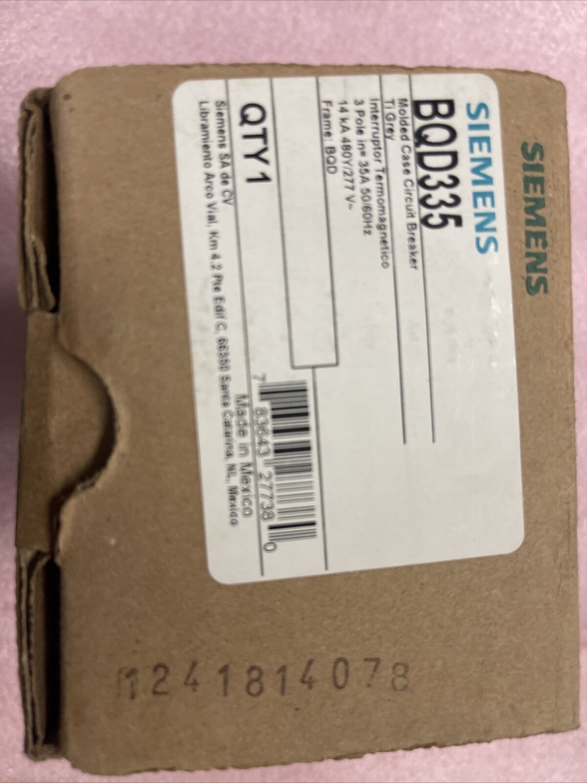 SIEMENS BQD335 Molded Case Circuit Breaker 3Ø 35AMP 480V 14KA@480v
