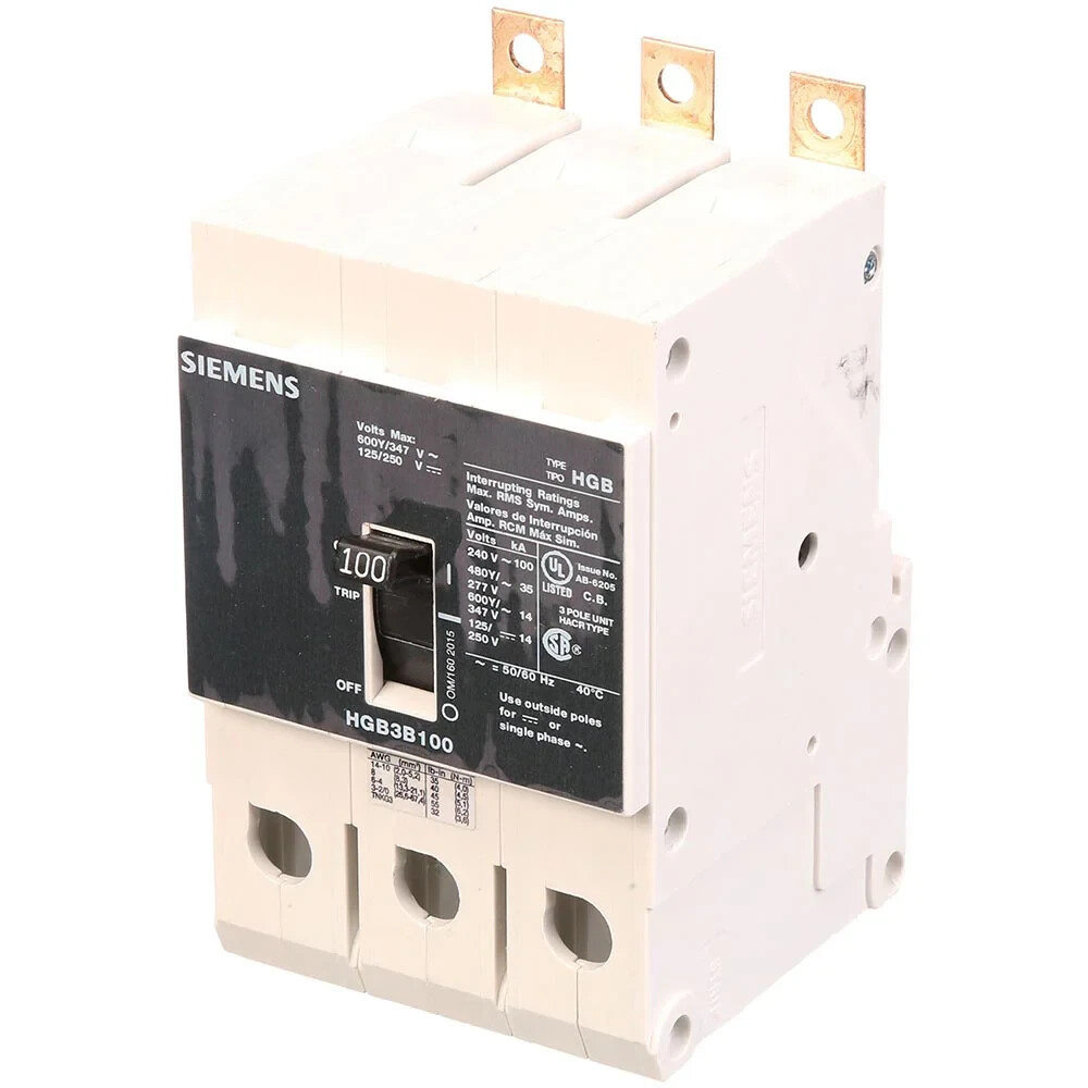 Siemens HGB3B100B 100 Amp 3 Pole 480 Volt Bolt-On Molded Case Circuit Breaker
