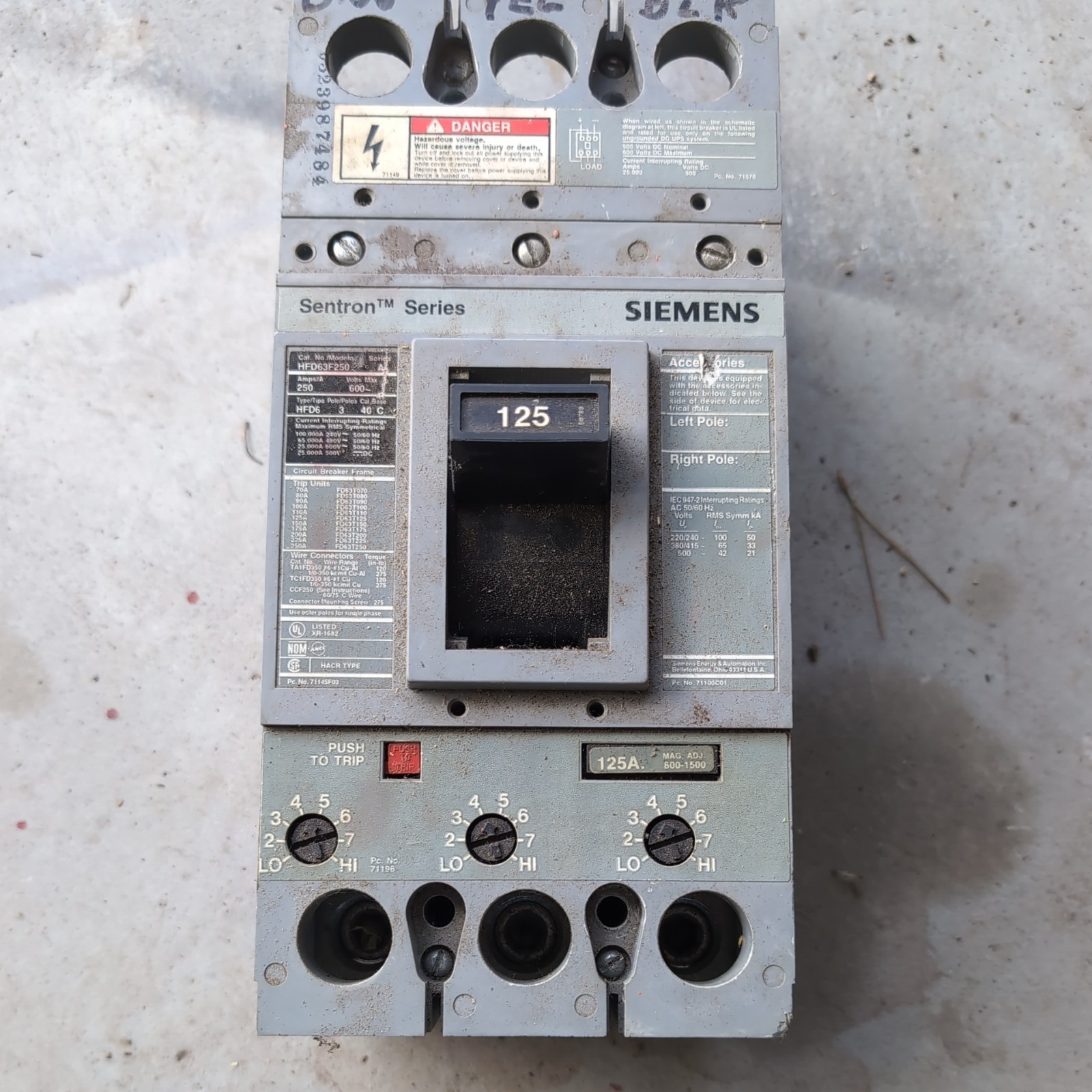 Siemens  Sentron Series HFD63F250 Type HFD6 125A 600v