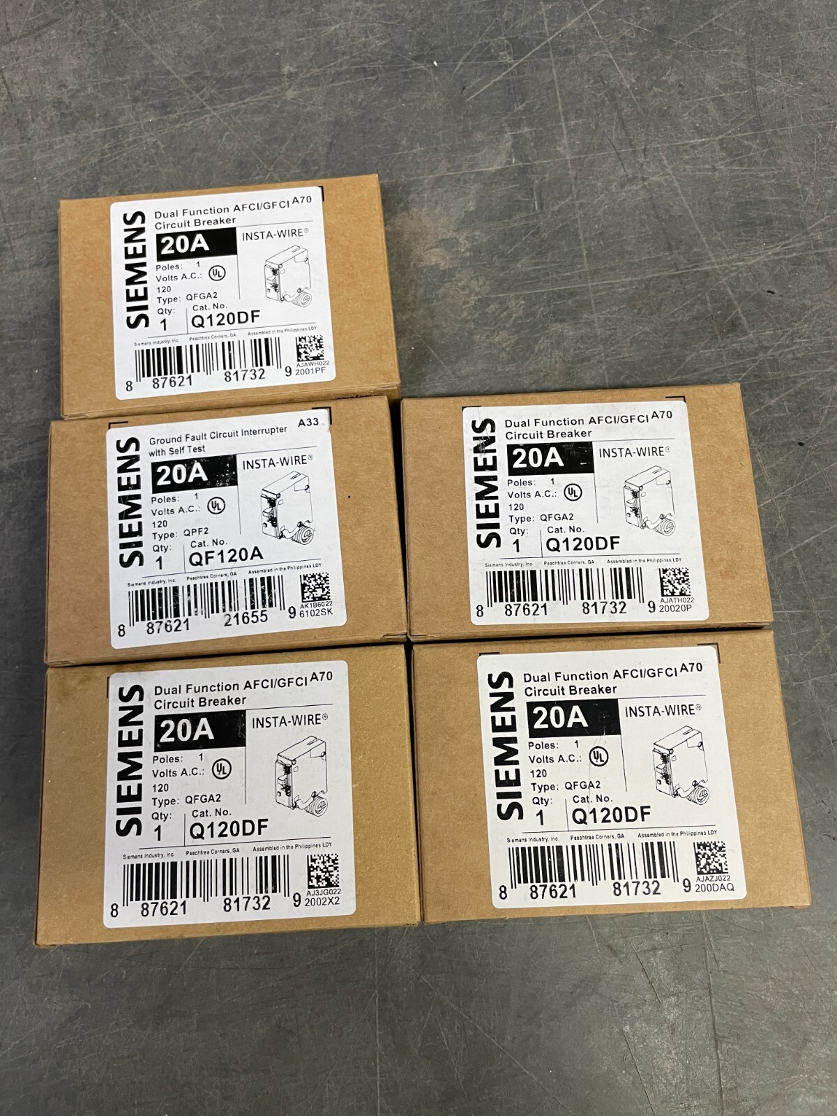 Siemens Q120DF Dual Fun  Ground Fault  20 Amp 120 Volt Circuit Breaker Lot Of 6