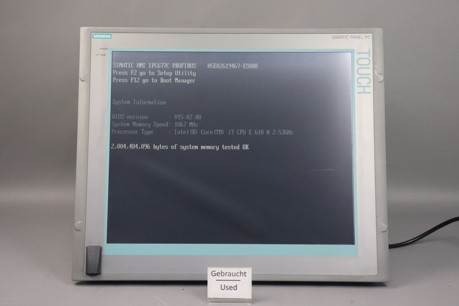 Siemens Simatic Hmi IPC677C Panel A5E02625806-K7 6AV7894-0BH10-1AB0 Used