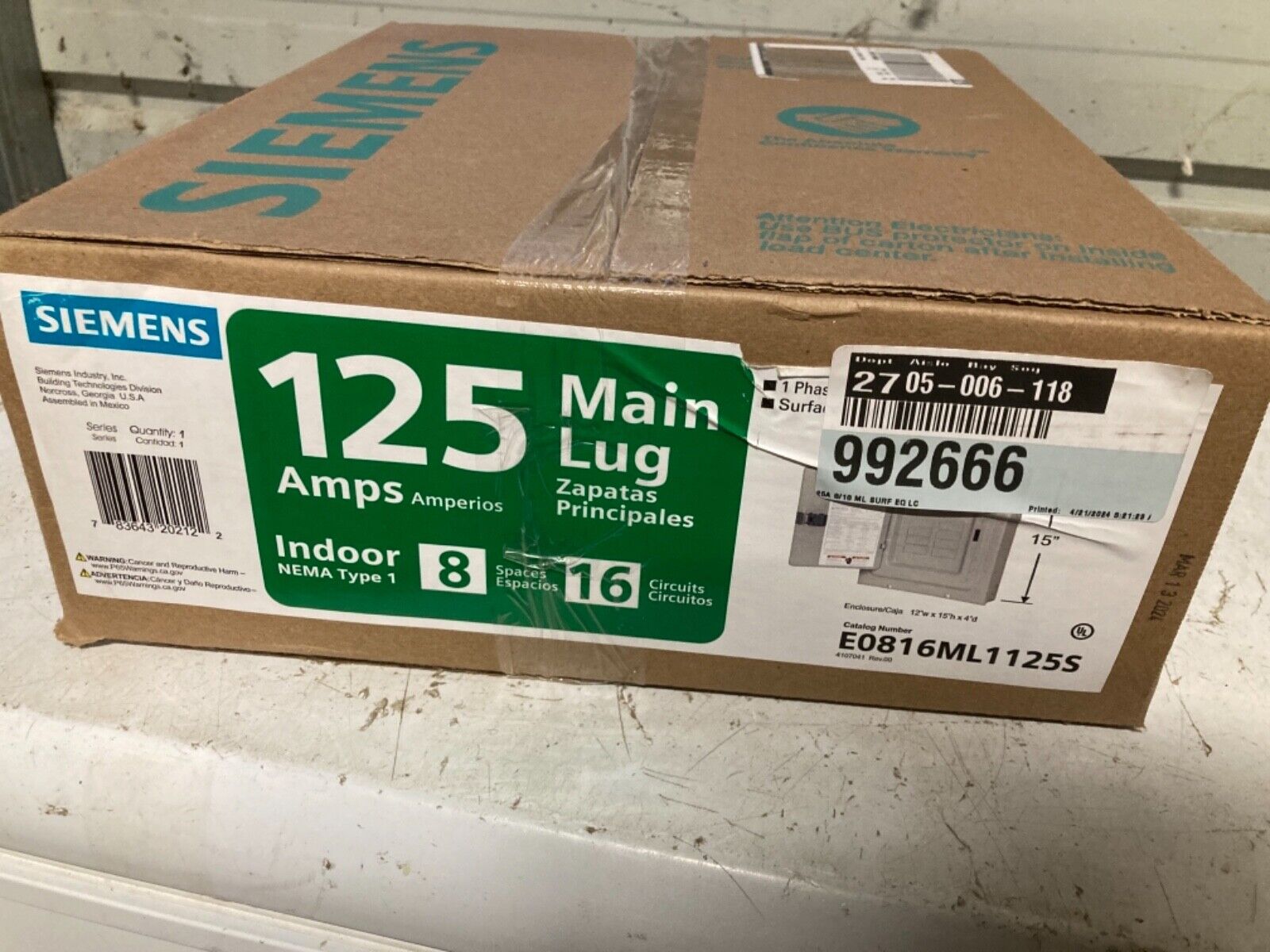 Siemens EQ 125 Amp 8-Space 16-Circuit Main Lug Flush Mount Indoor Load Center S2