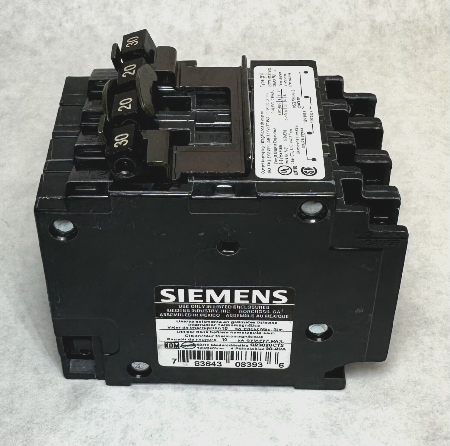 NEW Siemens Q23020CT2 Circuit Breaker, 30-20 Amp, (2) 2-Pole Units