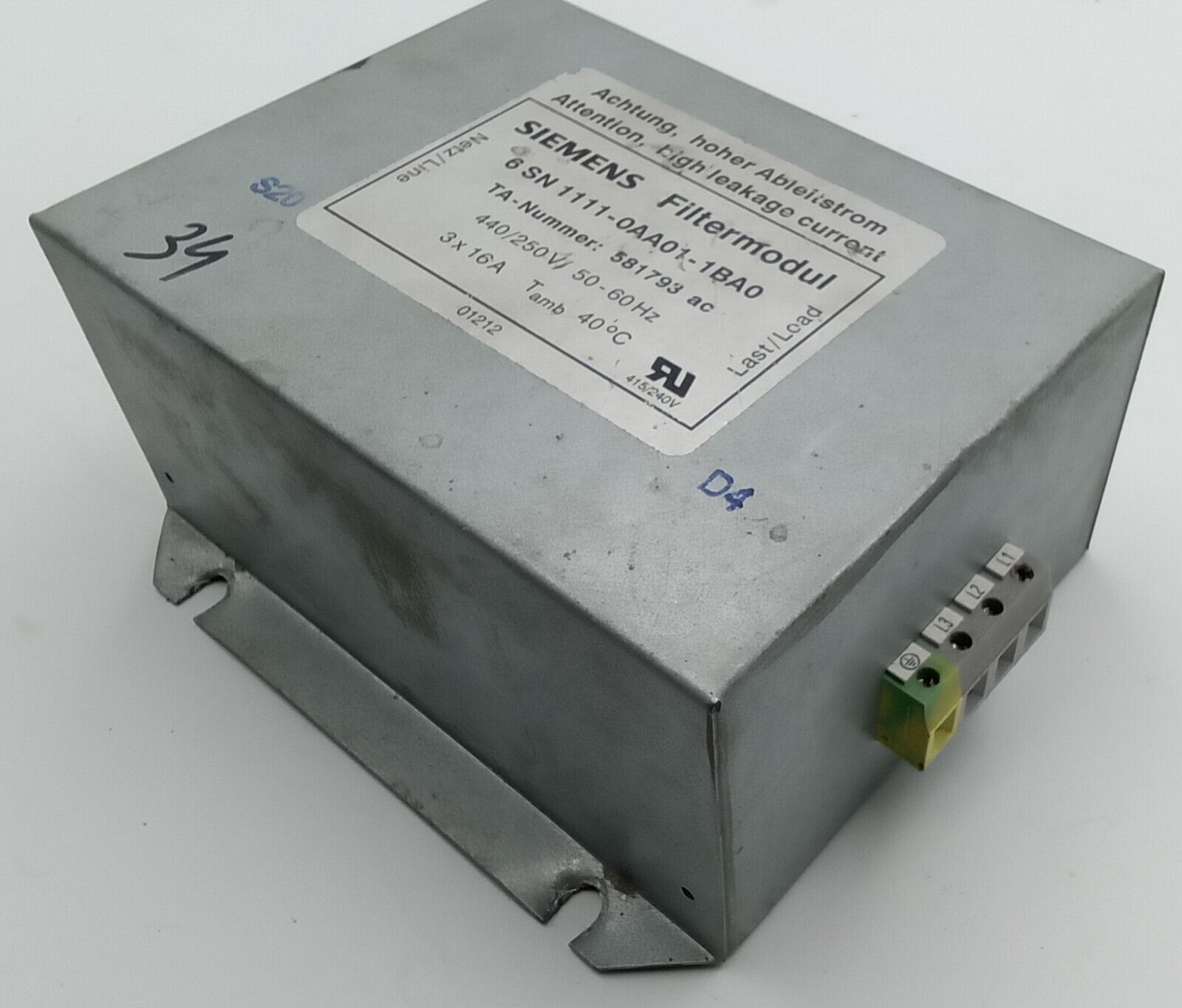 6SN1111-0AA01-1BA0 SIEMENS Filter Modul Ta 581793 440-250Vac 50Hz 3x16A