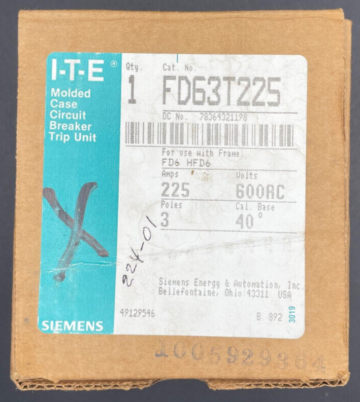 FD63T225, ITE, Siemens, Trip Unit, 225 Amps, 600VAC, 3 Phase
