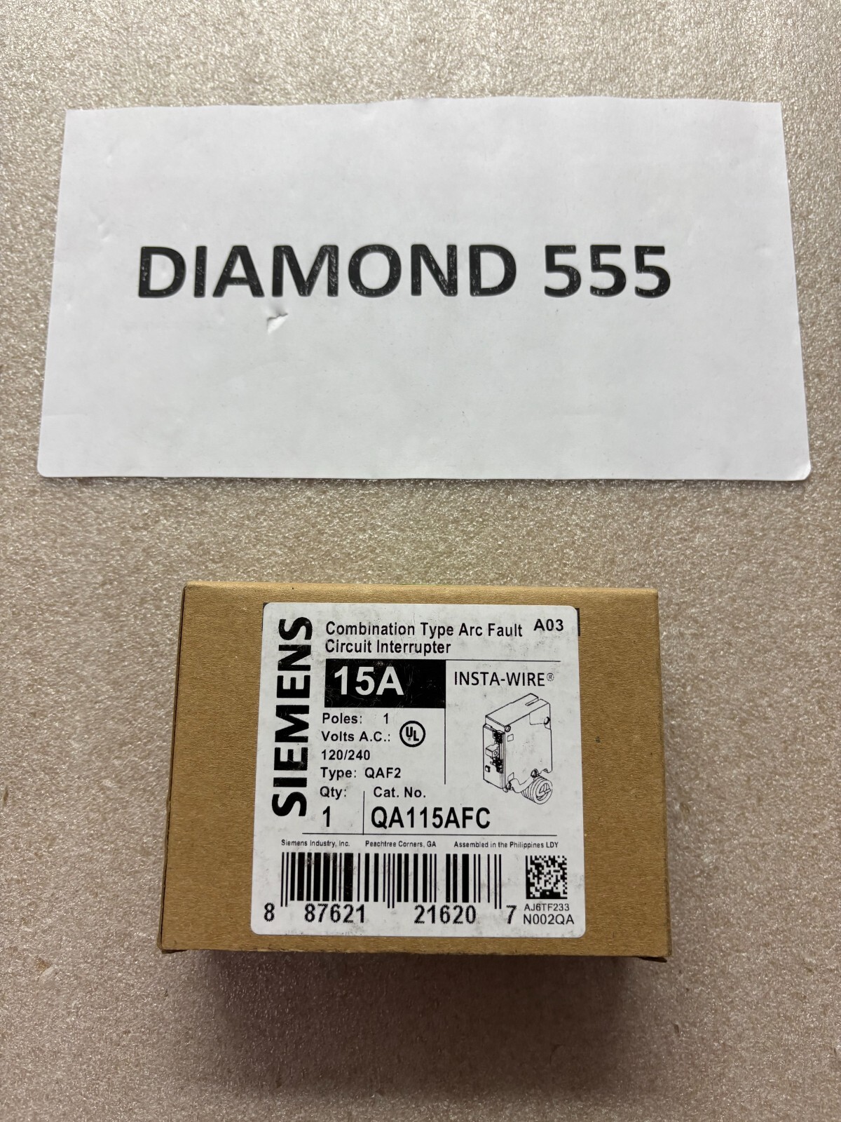 Siemens QA115AFC 15 A Plug-On Combination AFCI Breaker - Black | 6207