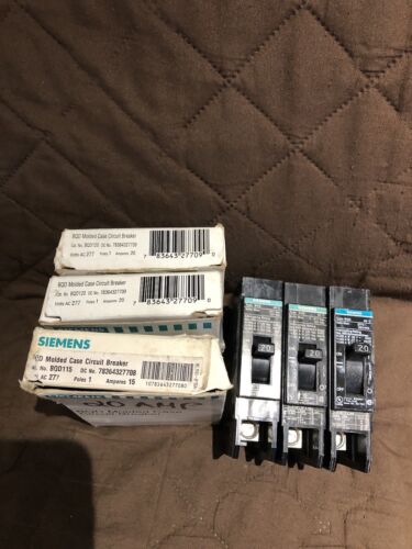 Lot of 3 Siemens BQD120 20-Amp Single Pole 277V AC / 125V DC Circuit Breaker NOS