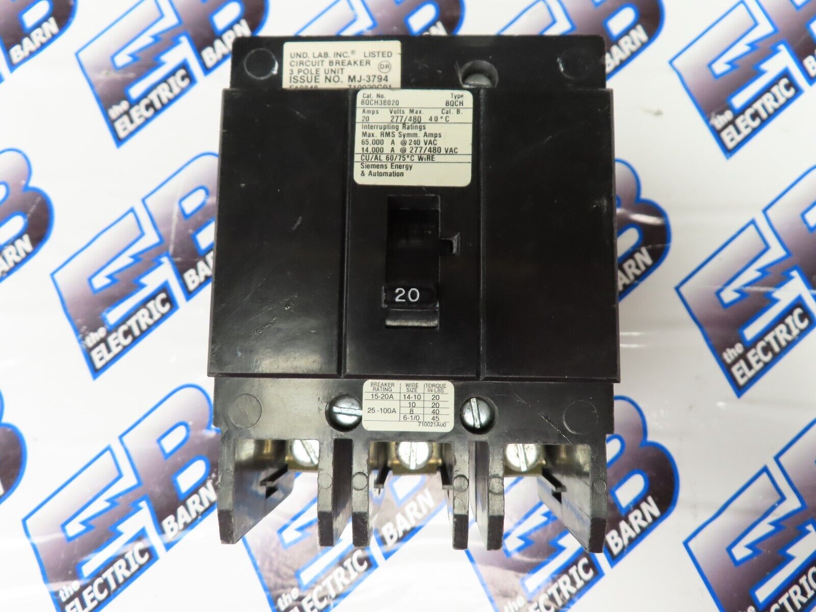 Siemens ITE BQCH3B020 Circuit Breaker 20 Amp 480 Volt 3P Bolt on 14K -WARRANTY