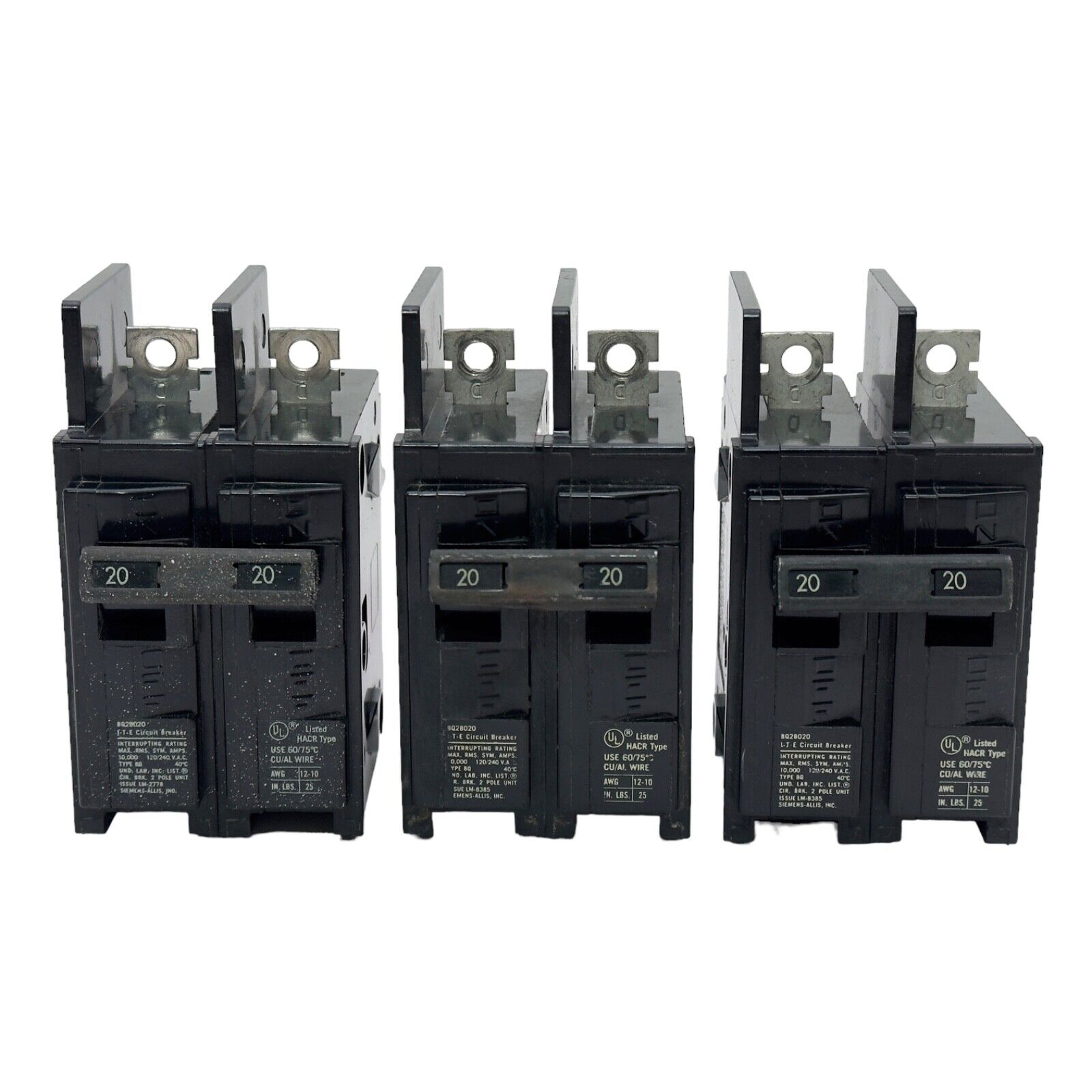 Siemens ITE BQ2B020 20 Amp 120/240 Volt 2 Pole Bolt On Circuit Breaker Lot of 3