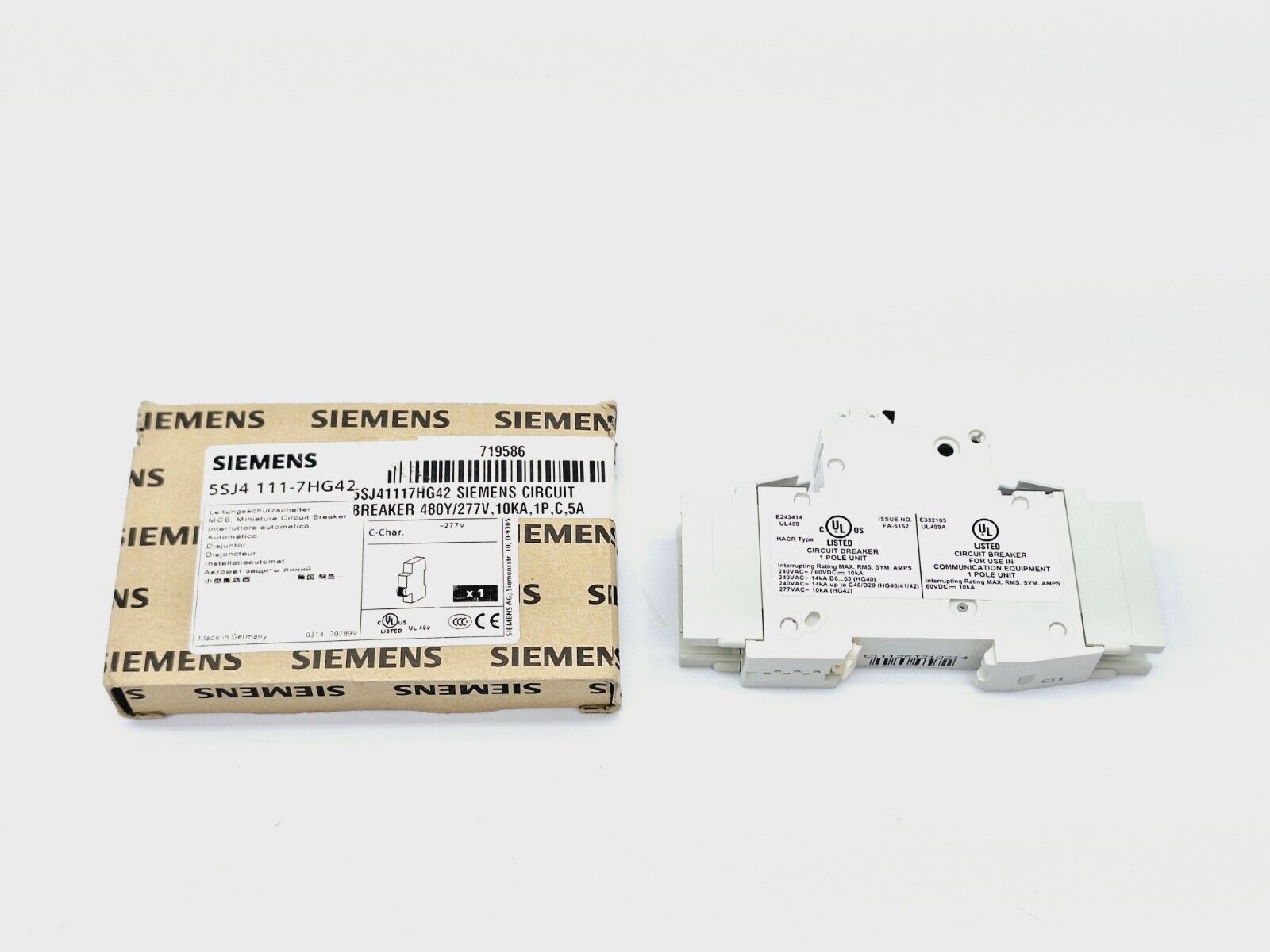 SIEMENS 5SJ4 111-7HG42 MINIATURE CIRCUIT BREAKER 277/840V 10KA 1-POLE 5AMP