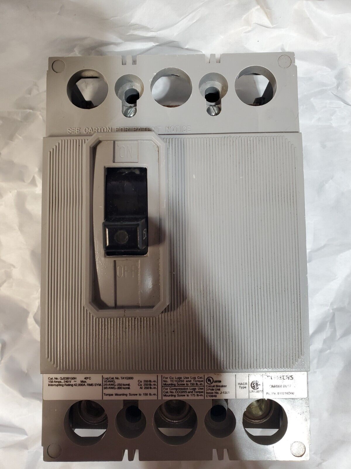 Siemens QJ23B150H 150A Circuit Breaker 240v 3 Phase