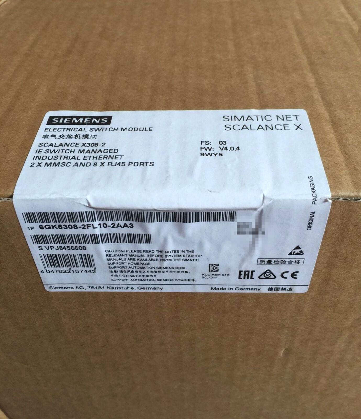 NEW SIEMENS 6GK5308-2FL10-2AA3 SIMATIC NET SCALANCE X308-2 MANAGED SWITCH MODULE