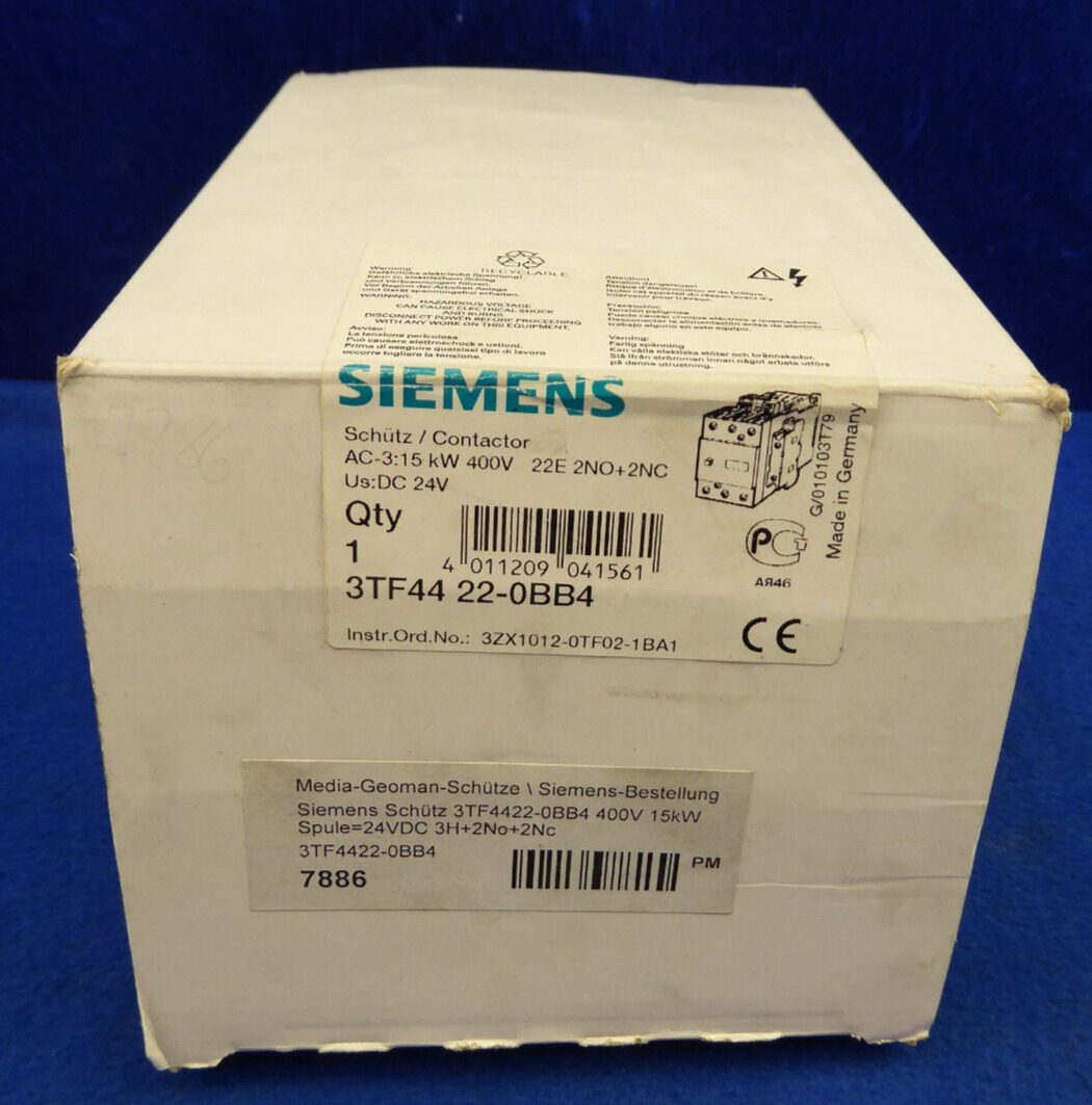 New Siemens 3TF4422-0BB4 Contactor 15KW Coil 24VDC 3TF4422-0B 3TF44