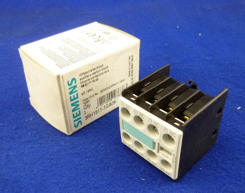 Siemens Auxiliary Contact Unit 3RH1911-1GA04/4Ö/4NC/10A New