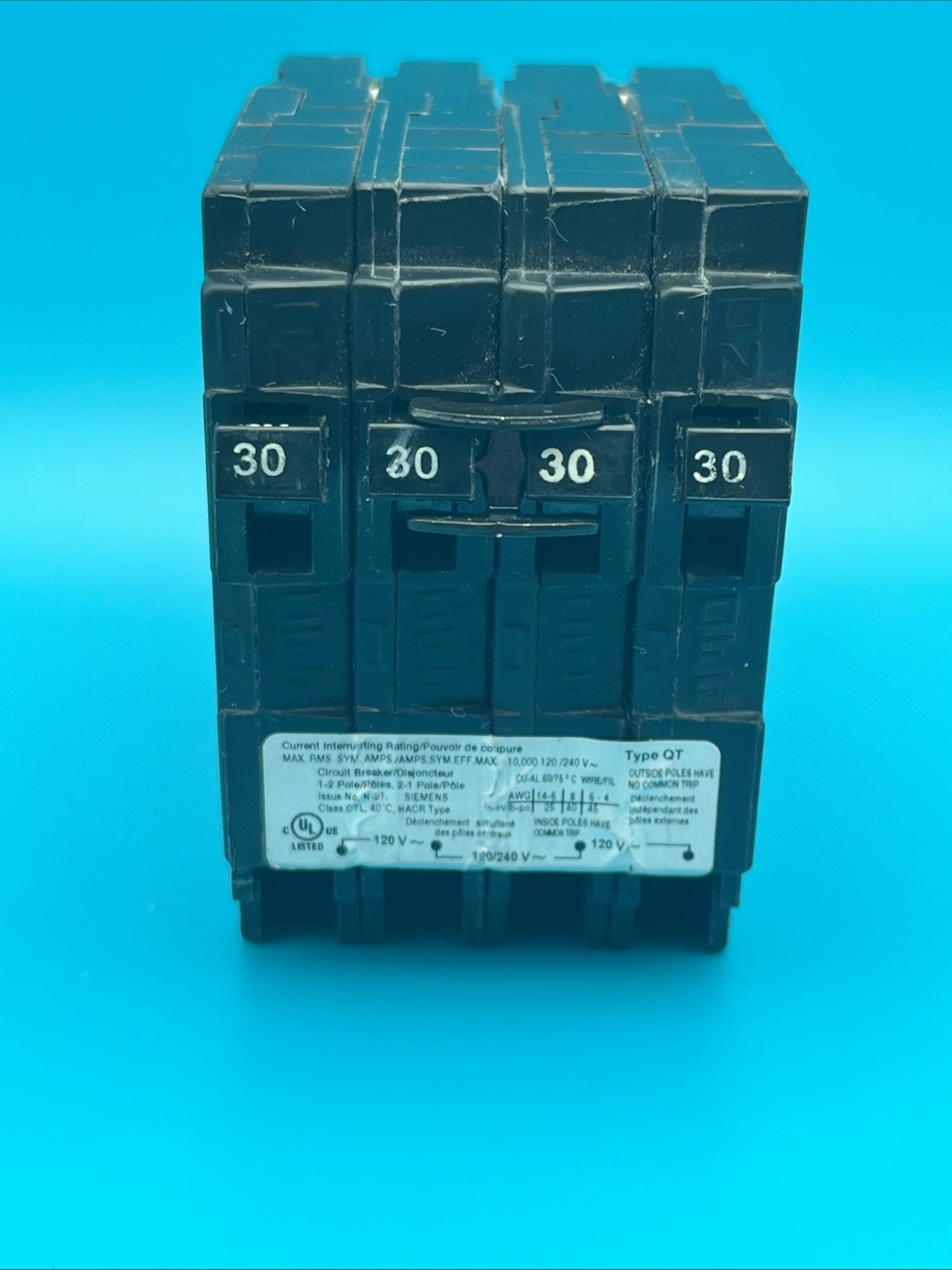 SIEMENS Q23030CT U 30/30A 240V 4P QUAD