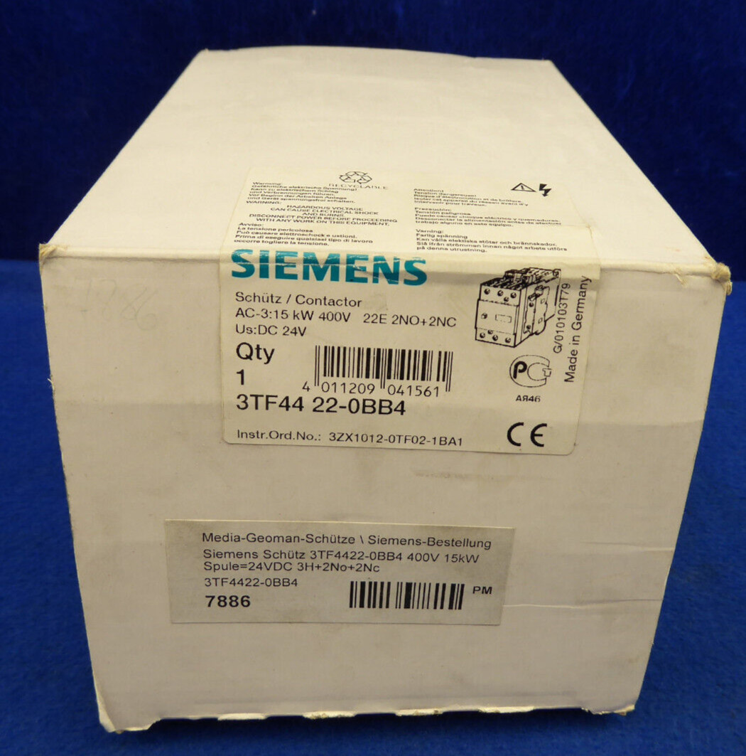 New Siemens 3TF4422-0BB4 Contactor 15KW Coil 24VDC 3TF4422-0B 3TF44