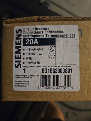 Siemens BQ1B02000S01 20A 1 Pole 120/240V 60Hz Type BQ Circuit Breaker
