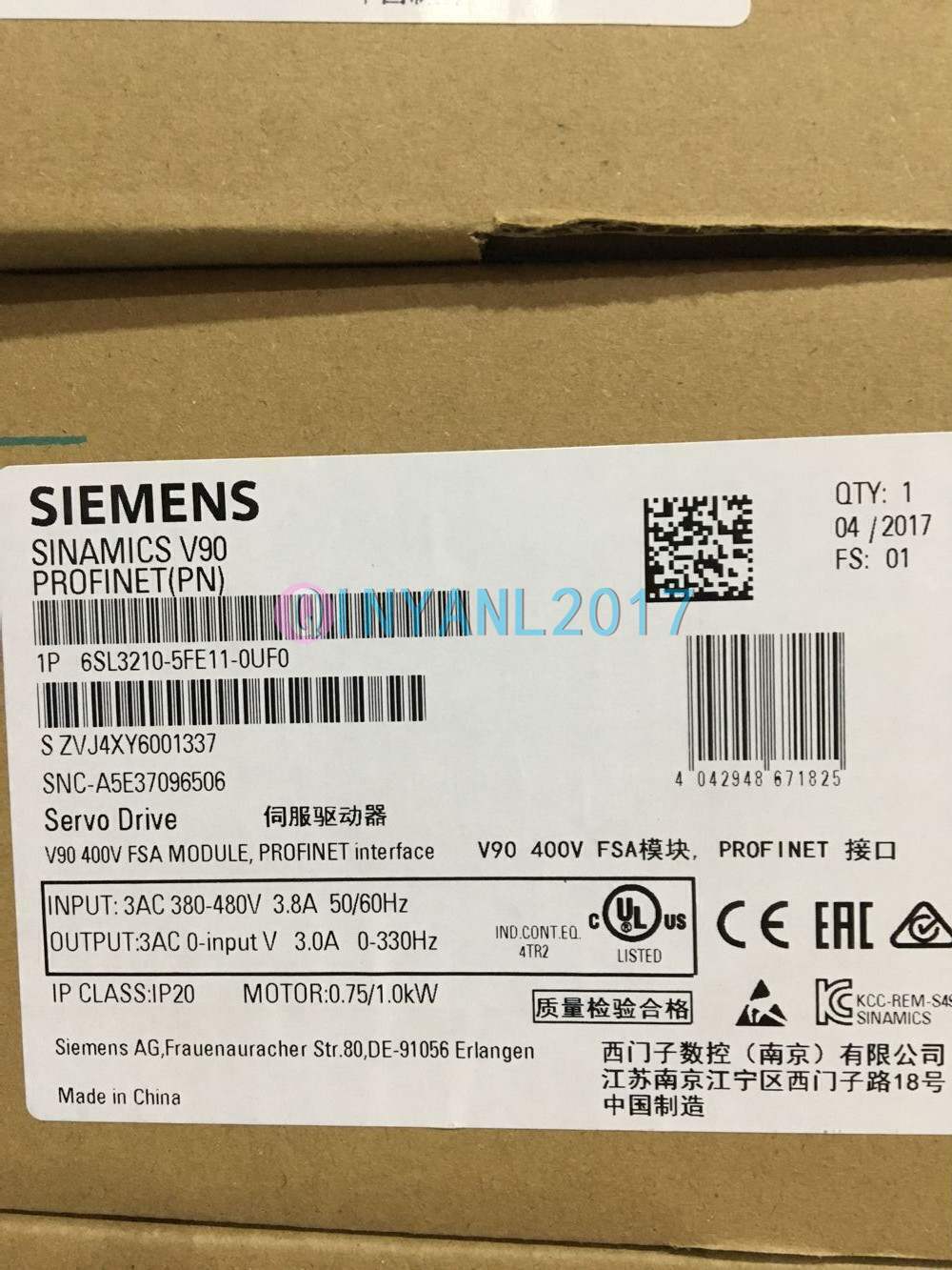 1PCS SIEMENS servo drive 6SL3210-5FE11-0UF0 NEW