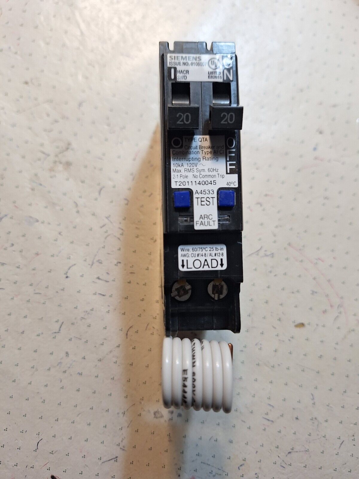 SIEMENS #Q1515AFC TANDEM, (2) 1p-15A,(AFCI) ARC FAULT CIR BREAKER/FREE SHIPPING