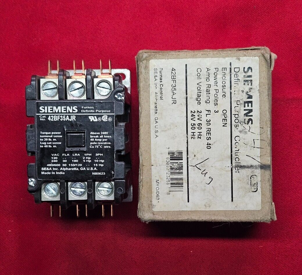 Siemens Furnas Definite Purpose 42BF35AJR, 30 Amps, 3 pole, 24 Volt Coil - NEW