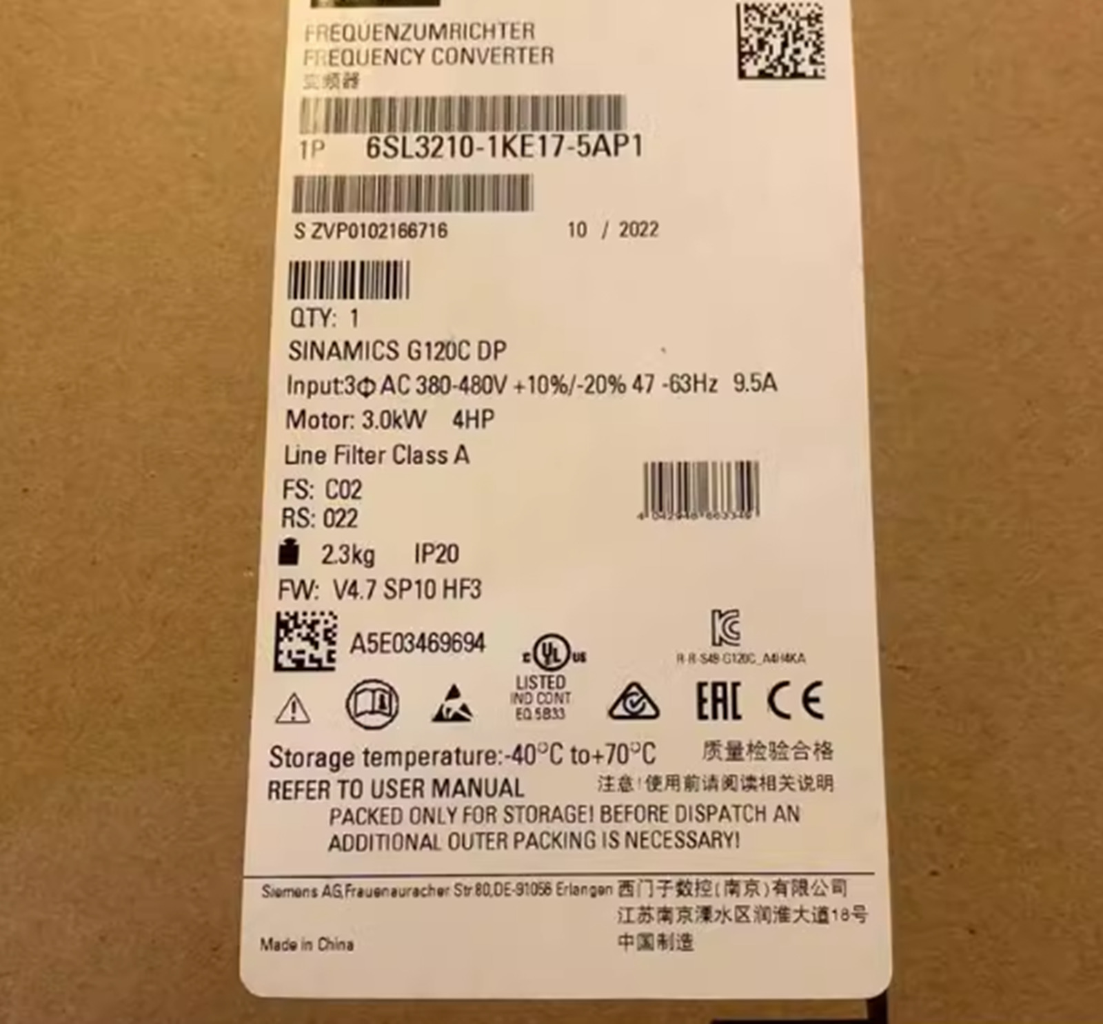 NEW 6SL3210-1KE17-5AP1 SIEMENS Inverter
