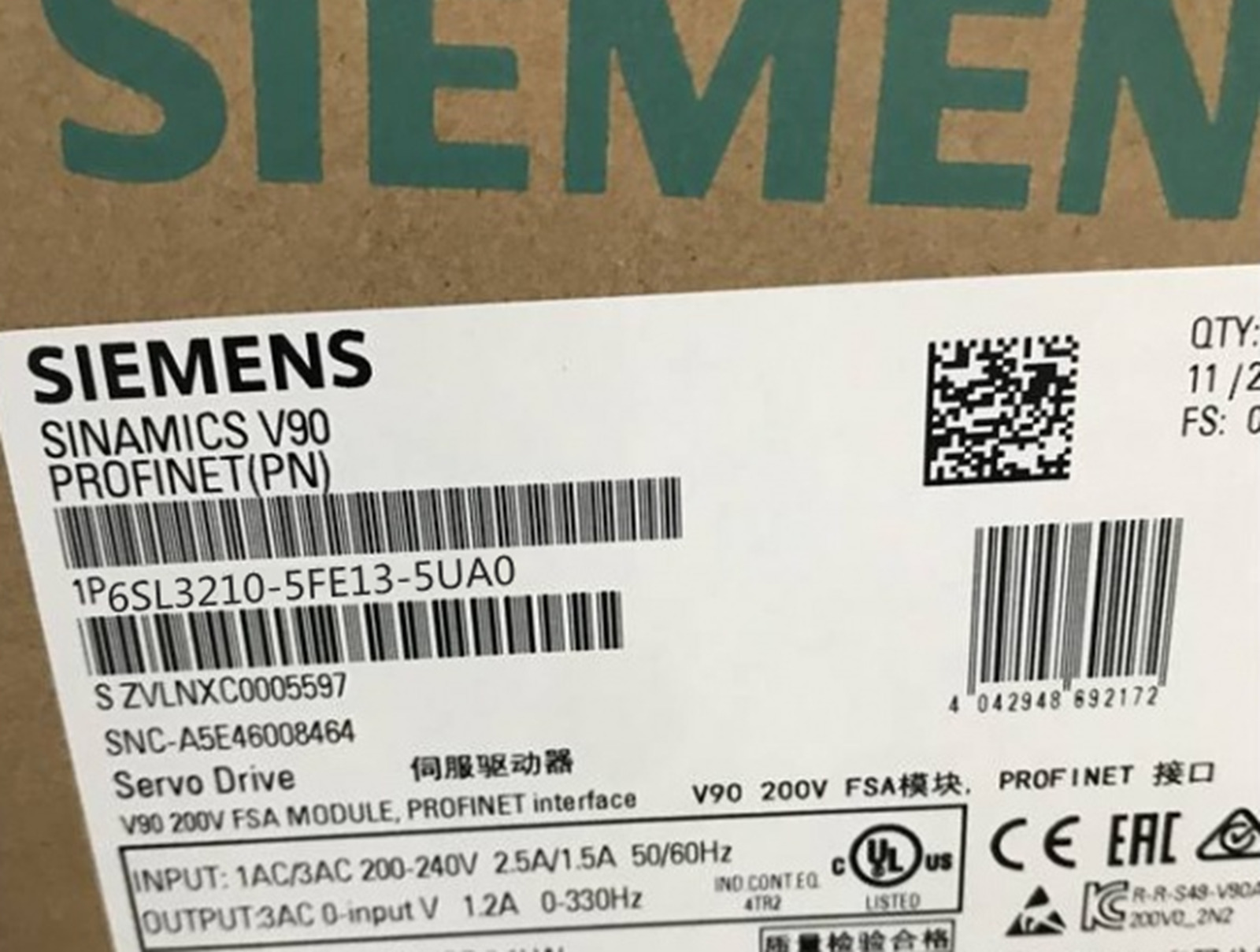 NEW Siemens Servo Drive 6SL3210-5FE13-5UA0