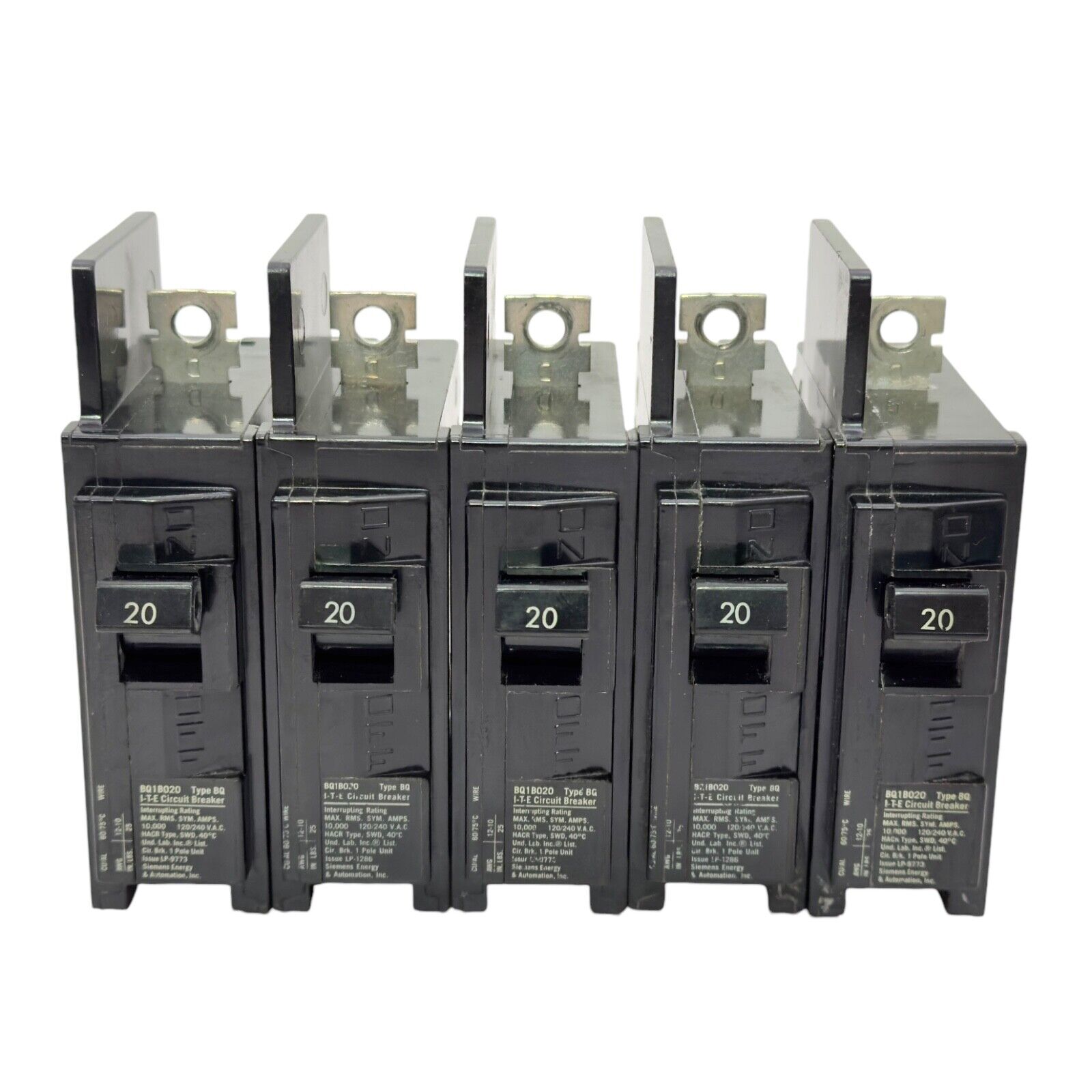 ITE Siemens 1 Pole 20 Amp 120/240V BQ Bolt On Circuit Breaker BQ1B020 Lot of 5