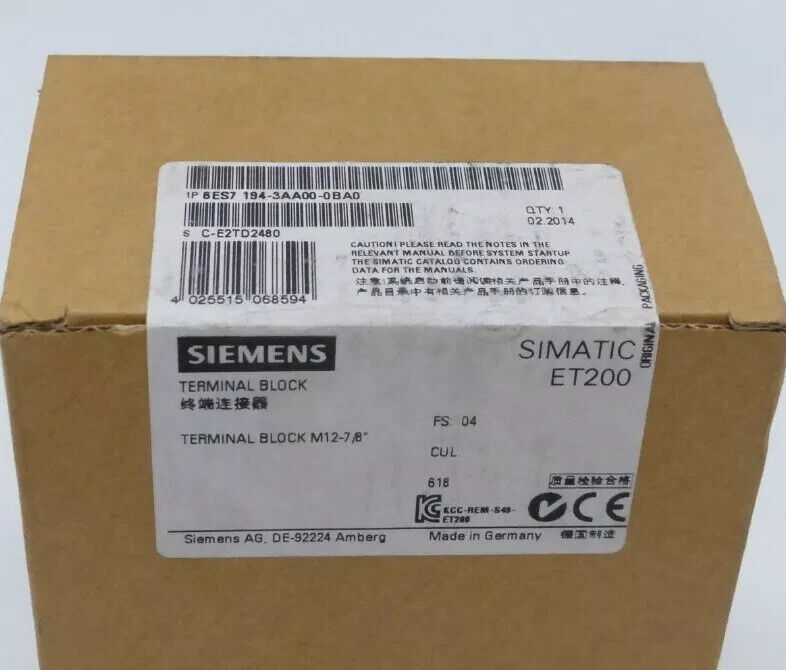 New Siemens 6ES7 194-3AA00-0BA0 / 6ES7 194-3AA00-0BA0 Terminal Block