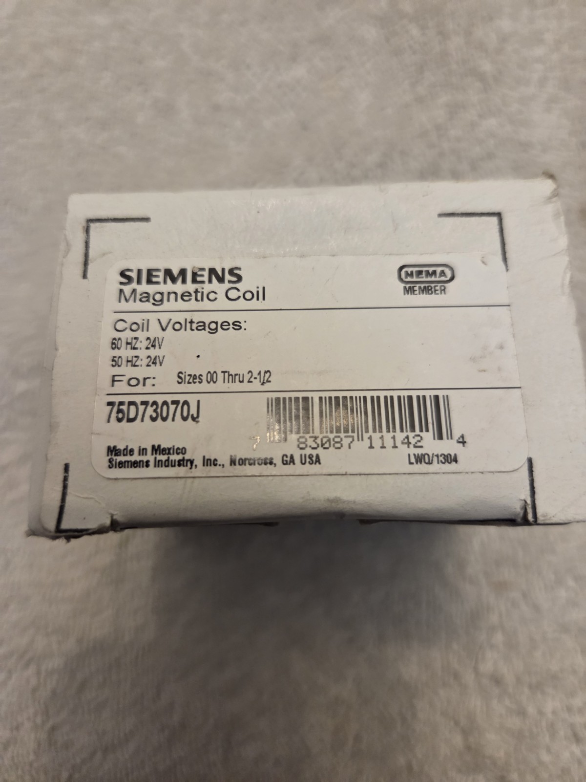 SIEMENS 75D73070J 24V 50/60HZ MAGNETIC COIL NEMA 00- to 2-1/2 STARTE